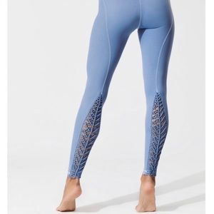 Carbon38 blue Padang crochet cutout leggings